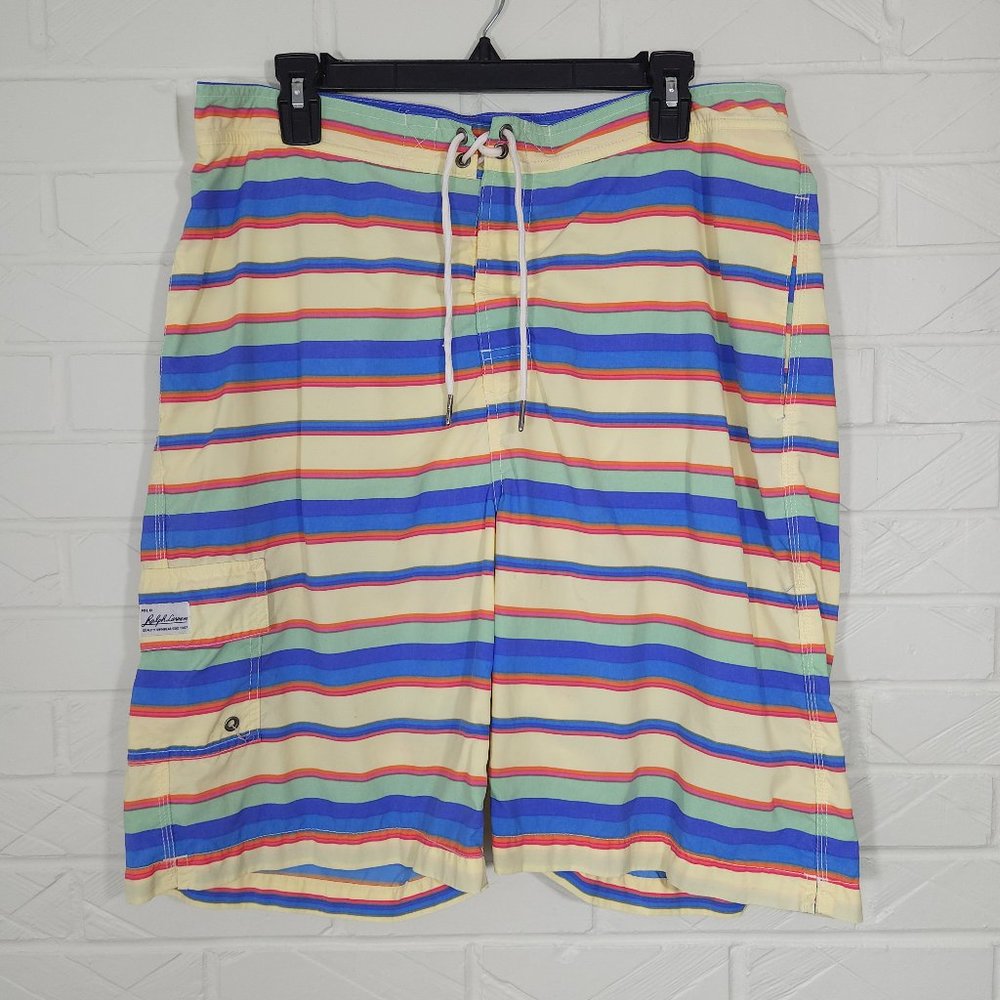 Polo Ralph Lauren Colorful Pastel Stripe Cargo Board Short Swimming Trunks L
